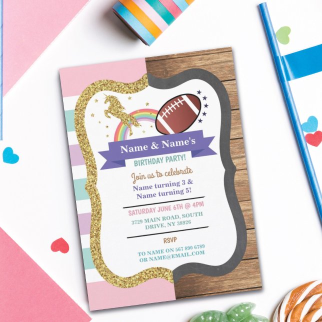 Invitación Niños Chicas del partido Unicornio y Fútbol (Subido por el creador)