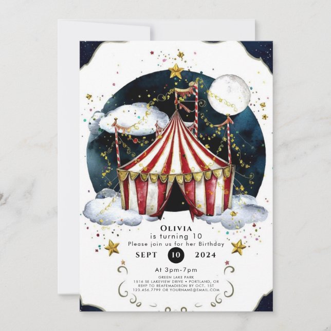 Invitación Niños Circo Celestial Cumpleaños (Anverso)
