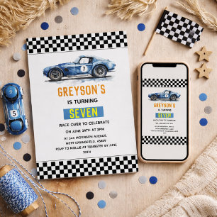 Invitación Niños Coche de Carreras Azul Genial Cumpleaños Inf