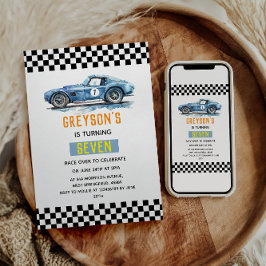 Invitación Niños Coche de Carreras Azul Genial Cumpleaños Inf