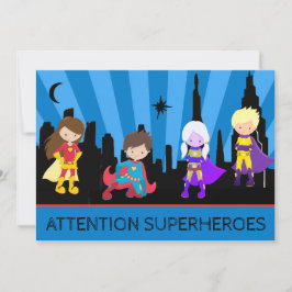 Invitación *~* Niños coloridos SUPERHEROS Negrita Fiesta de C