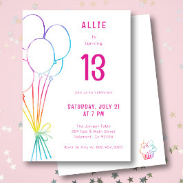 Invitación Niños con globo arcoiris de cumpleaños casual dibu