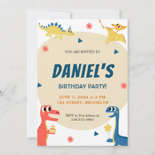 Invitación Niños con Ilustracion de dinosaurios cutáneos colo