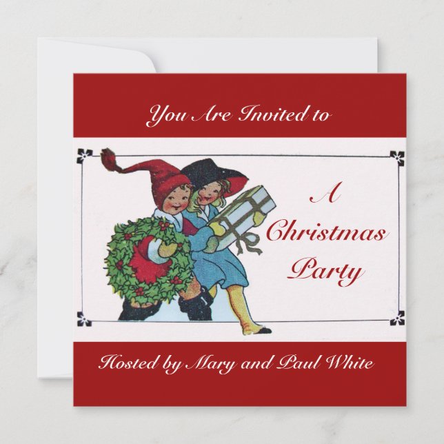 Invitación NIÑOS CON NAVIDADES REGALOS DE rojo blanco (Anverso)