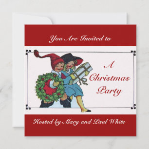 Invitación NIÑOS CON NAVIDADES REGALOS DE rojo blanco