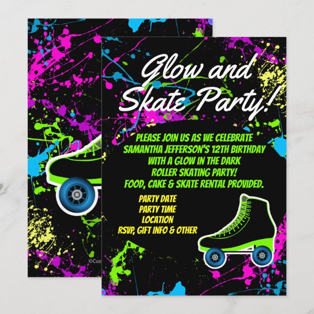 Invitación Niños con patinaje sobre patinaje sobre hielo y pa (Anverso / Reverso)