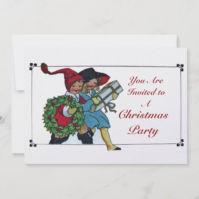 Invitación NIÑOS CON REGALOS DE NAVIDAD - metal de hielo blan (Anverso)