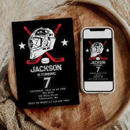 Invitación Niños con temas de hockey negros y blancos Fiesta