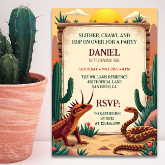 Invitación Niños con temas de Reptiles del Desierto Fiesta de