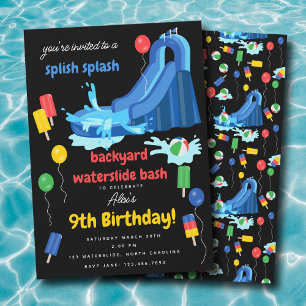 Invitación Niños con tobogán acuático Día de cumpleaños de es