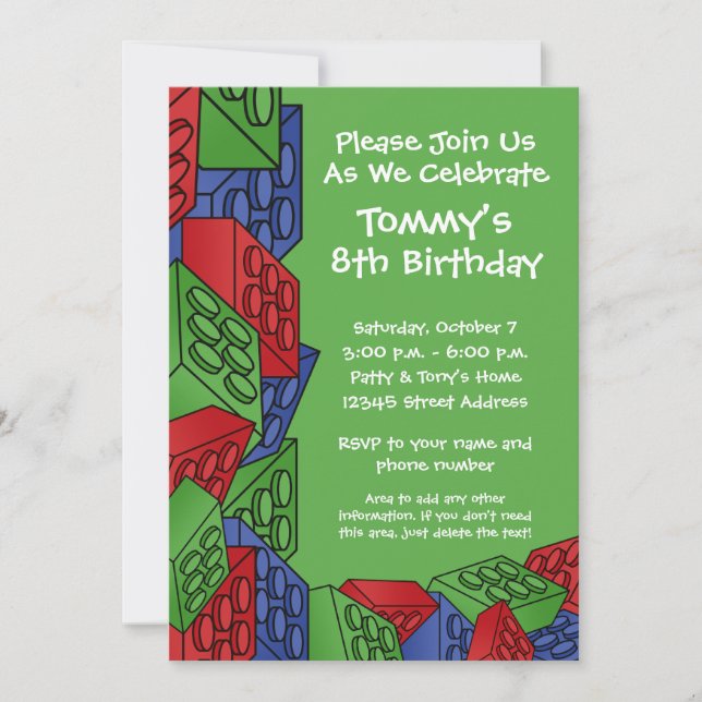 Invitación Niños construyendo bloques de construcción fiesta  (Anverso)
