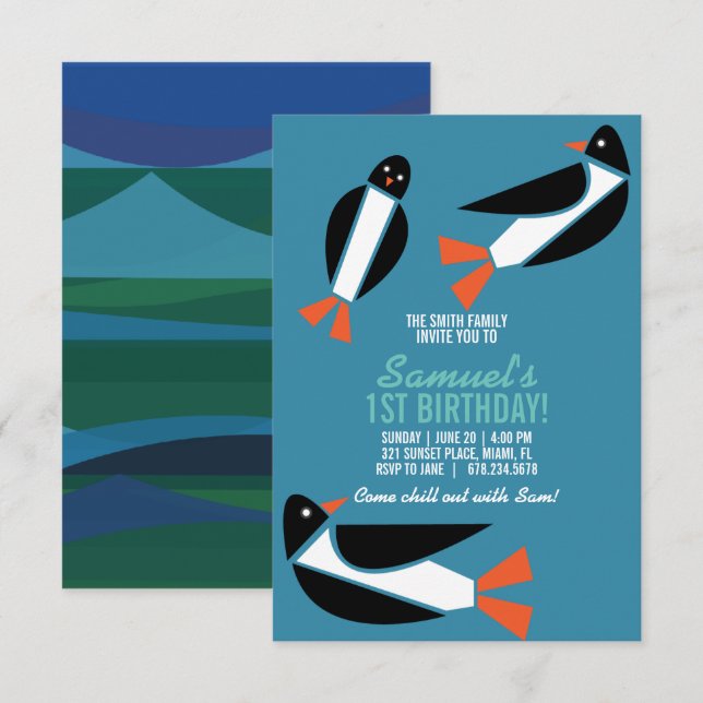 Invitación NIÑOS CUALQUIER EDAD fiesta de cumpleaños de PENGU (Anverso / Reverso)