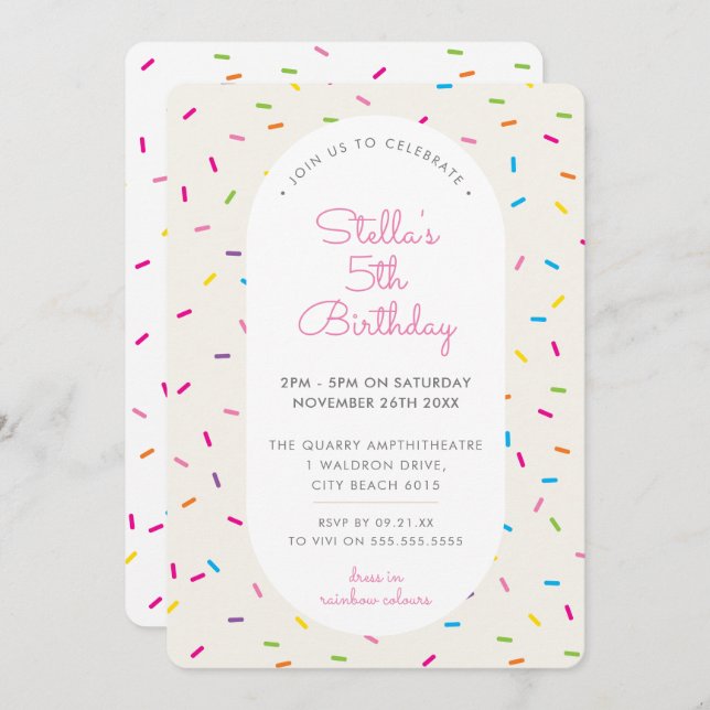 Invitación NIÑOS CUMPLEAÑOS chiringuitos coloridos rocian el  (Anverso / Reverso)