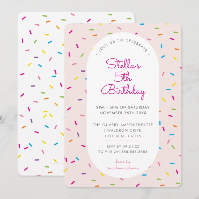 Invitación NIÑOS CUMPLEAÑOS chiringuitos coloridos rocian el  (Anverso / Reverso)