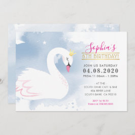 Invitación NIÑOS CUMPLEAÑOS FIESTA bonito swan princesa oro a