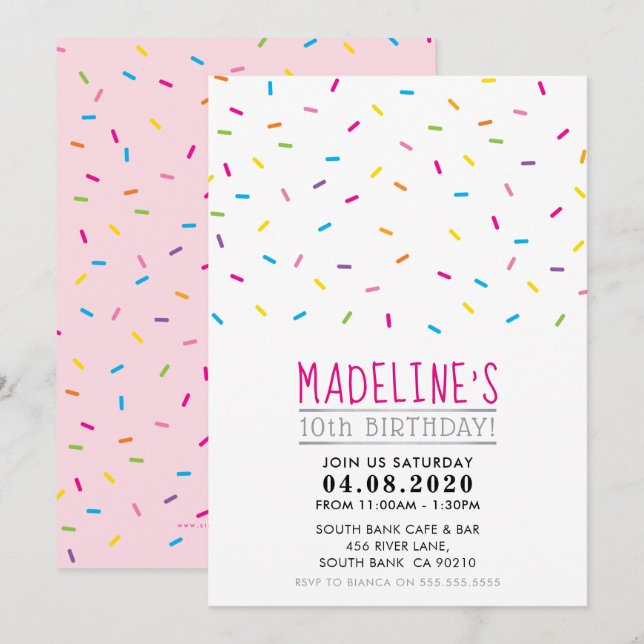 Invitación NIÑOS CUMPLEAÑOS FIESTA INVITAR rociaduras colorid (Anverso / Reverso)