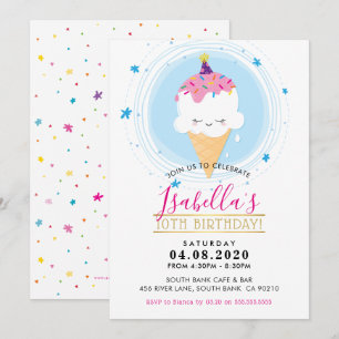 Invitación NIÑOS CUMPLEAÑOS FIESTA INVITE kawaii icecream con