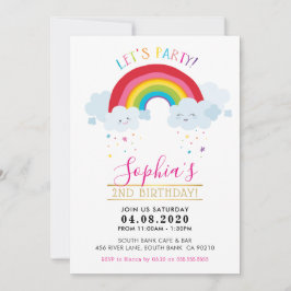 Invitación NIÑOS CUMPLEAÑOS FIESTA kawaii arco iris nubes lin
