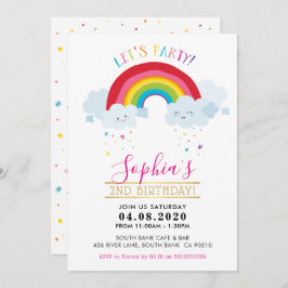Invitación NIÑOS CUMPLEAÑOS FIESTA kawaii arco iris nubes lin