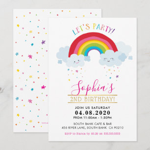Invitación NIÑOS CUMPLEAÑOS FIESTA kawaii arco iris nubes lin
