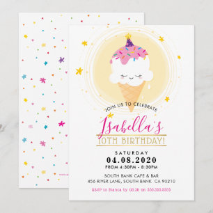Invitación NIÑOS CUMPLEAÑOS FIESTA kawaii helado cono amarill