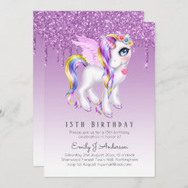 Invitación Niños Cumpleaños Morado Unicornio Digital o Impres