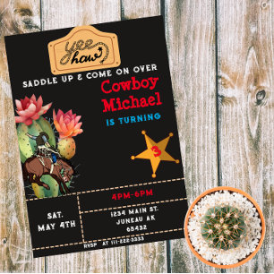 Invitación Niños Cumpleaños Niño Cactus Oeste Salvaje