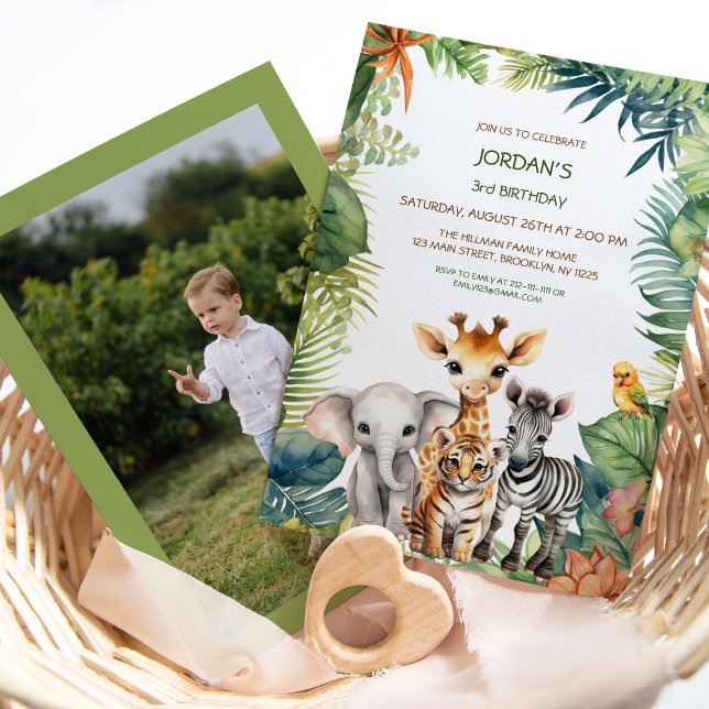 Invitación Niños Cumpleaños Selva Safari Animales para foto d (Subido por el creador)