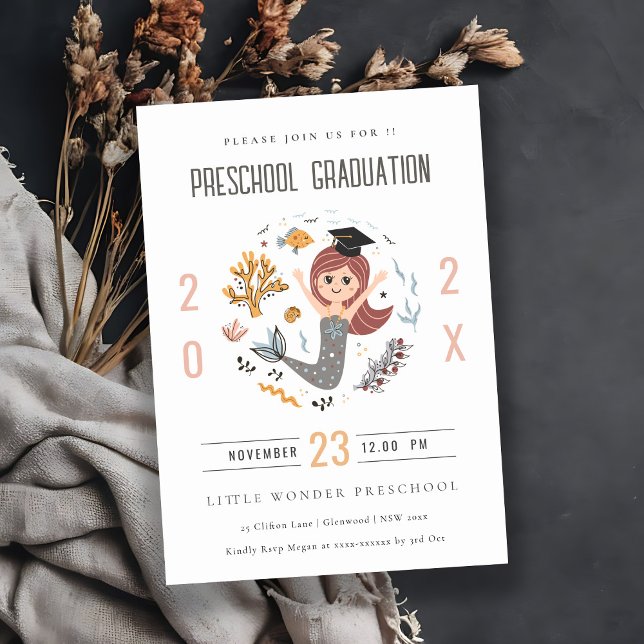 Invitación Niños Cute bajo el agua Mermaid Graduación Preesco (Subido por el creador)