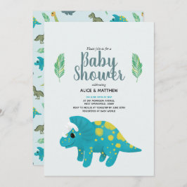 Invitación Niños Cute Blue Jungle T-Rex Dinosaur Baby Shower