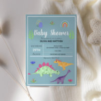 Niños Cute Blue Jungle T-Rex Dinosaur Baby Shower