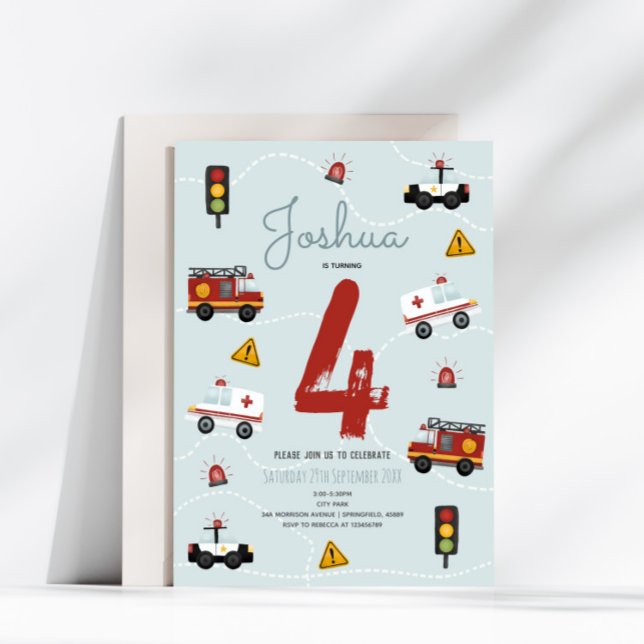 Invitación Niños Cute Blue Police Emergency Travel Cumpleaños (Subido por el creador)
