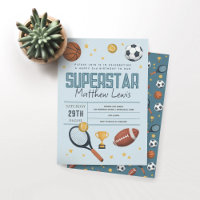 Niños Cute Blue Sports Superstar Niños Segundo Cum