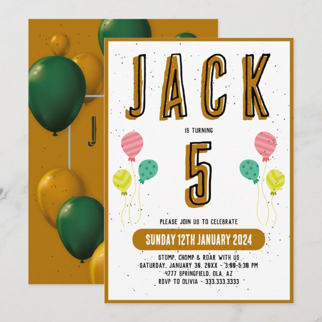 Invitación Niños Cute de oro moderno niños 5 cumpleaños parte (Anverso / Reverso)
