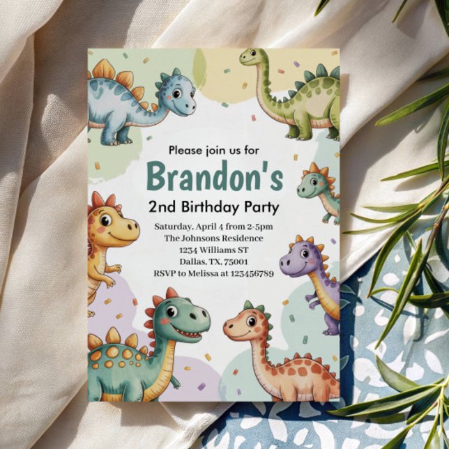 Invitación Niños Cute Dinosaurio Segundo Cumpleaños (Subido por el creador)