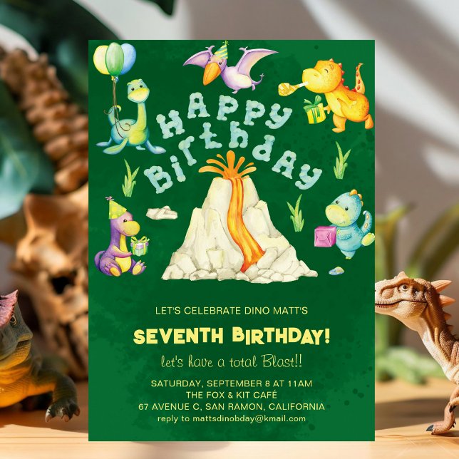 Invitación Niños Cute Dinosaurios Volcán Niños Fiesta de Cump (Subido por el creador)
