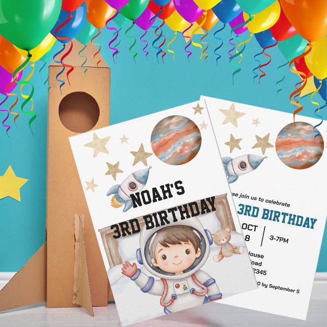 Invitación Niños Cute Espacio Exterior Niños Nacimiento Acuar (Subido por el creador)