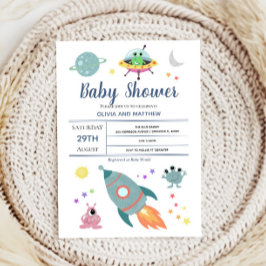 Invitación Niños Cute espacio moderno Alien Rocket Baby Showe