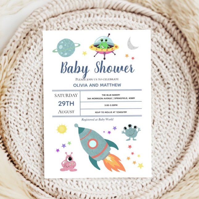 Invitación Niños Cute espacio moderno Alien Rocket Baby Showe (Subido por el creador)