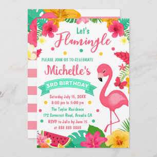 Invitación Niños Cute Flamingo Tropical Cumpleaños