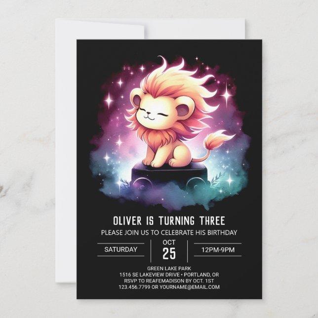 Invitación Niños Cute León Cumpleaños (Anverso)