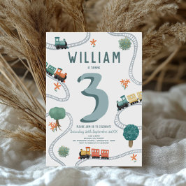 Invitación Niños Cute moderno Tren Azul Viajes Niños Cumpleañ
