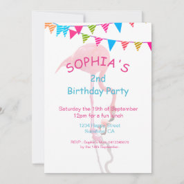 Invitación Niños Cute Pink Blue Flamingo Beach Cumpleaños