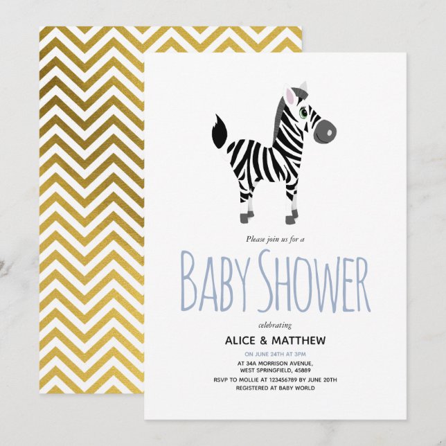 Invitación Niños Cute Safari Jungle Zebra Baby Shower (Anverso / Reverso)