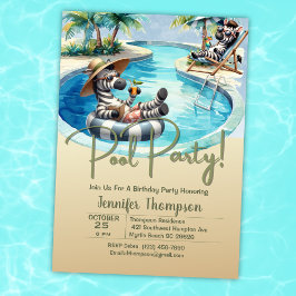 Invitación Niños Cute Zebra Safari Pool Fiesta Cumpleaños