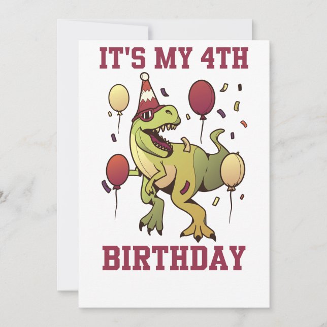 Invitación Niños de 4 años cumpleaños de dinosaurios 4º Fiest (Anverso)