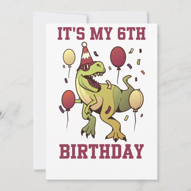 Invitación Niños de 6 años cumpleaños de dinosaurios 6º Fiest (Anverso)