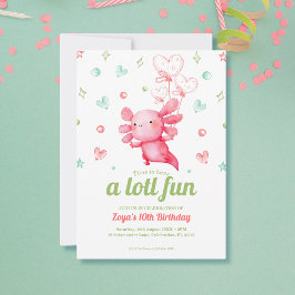 Invitación Niños de Axolotl Rosa Cute Fiesta de cumpleaños