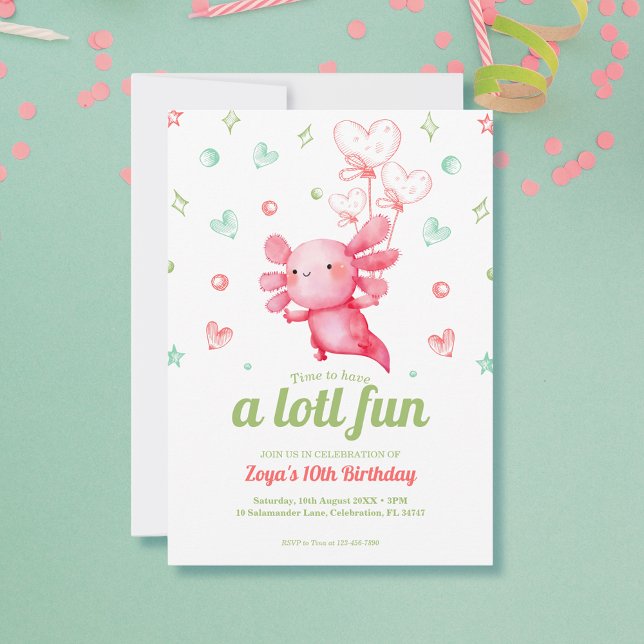 Invitación Niños de Axolotl Rosa Cute Fiesta de cumpleaños (Subido por el creador)