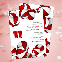 Invitación niños de baloncesto blanco rojo cumpleaños deporti